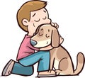Boy and a dog in a hug Royalty Free Stock Photo